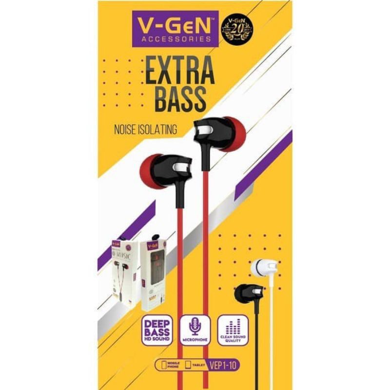 Headset V-GEN VEP1-10 Wired Earphone Original Extra Bass