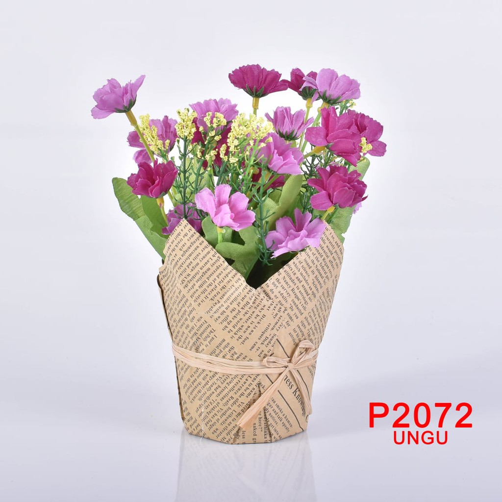 COD / HMPU Bunga Palsu Flower Artificial Bunga PLastik Import Pot Model Koran 3 Warna P2072-UNGU