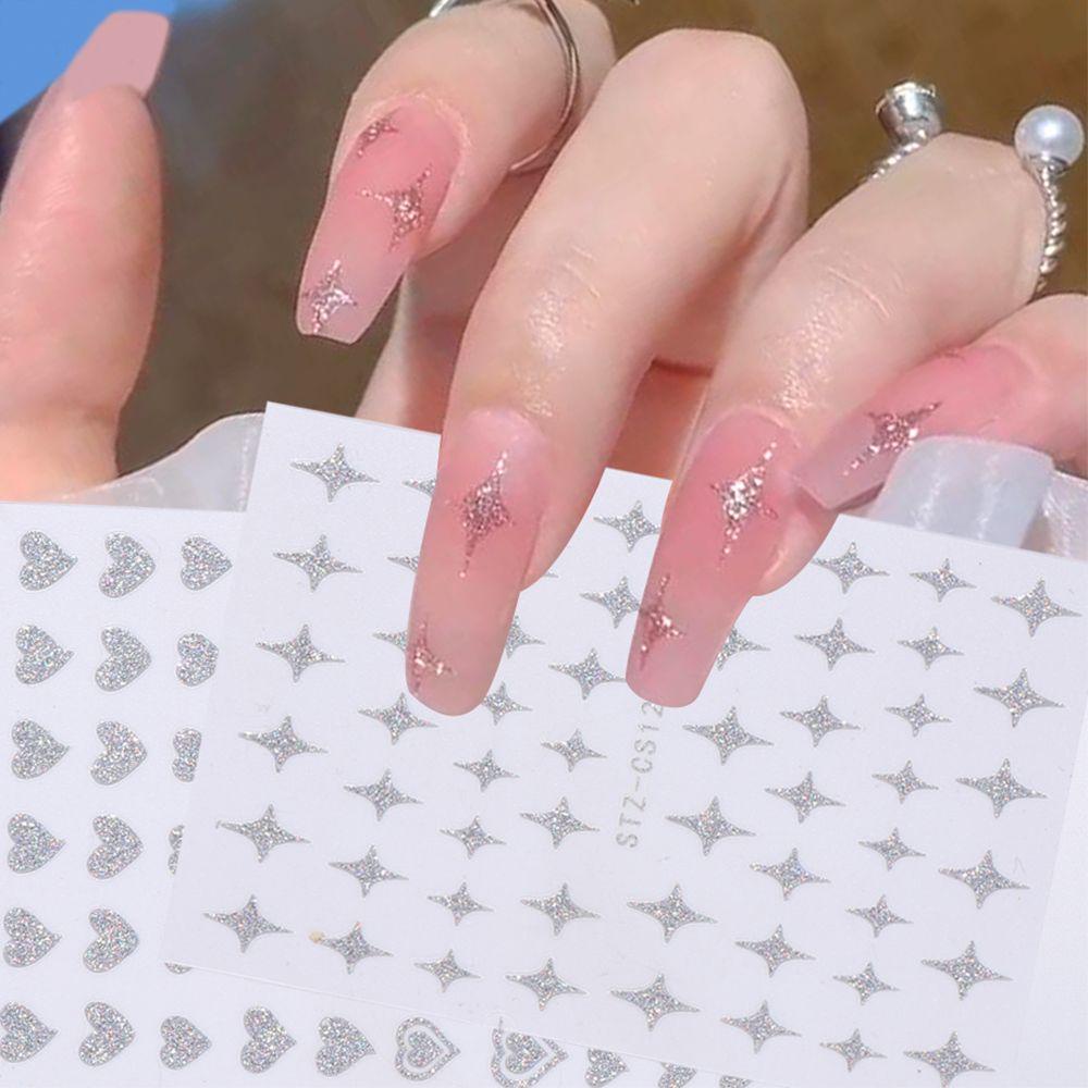 Stiker Kuku Nanas Manicures DIY Cinta Hati Laser Bubuk Perak