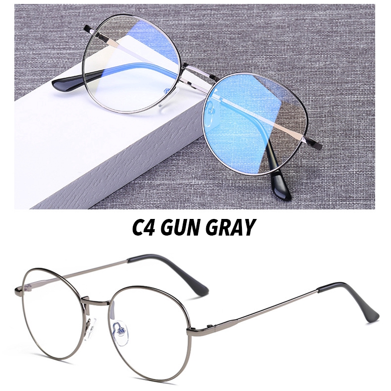 （YUZHU）Bayar di Tempat Minus 0°~-400° Myopia Kacamata Korean Retro Round Anti Blue Eyeglasses Wanita/Pria