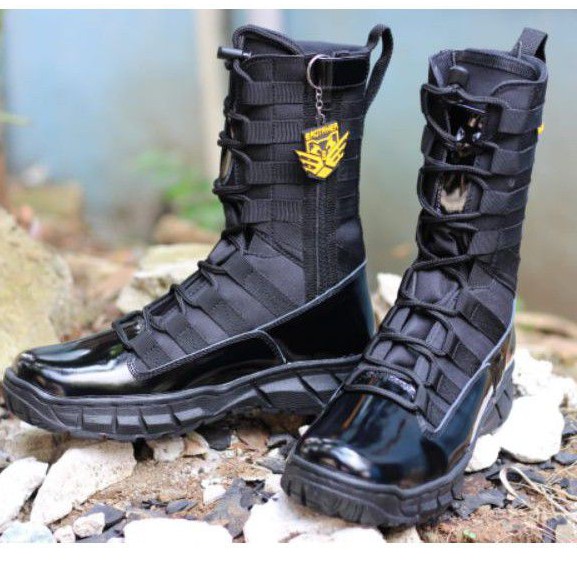Sepatu Pdl Ninja Tni Polri Kulit Kilap Anti air Sleting Sol Keliling Merk Brotrher New Ninja kilap