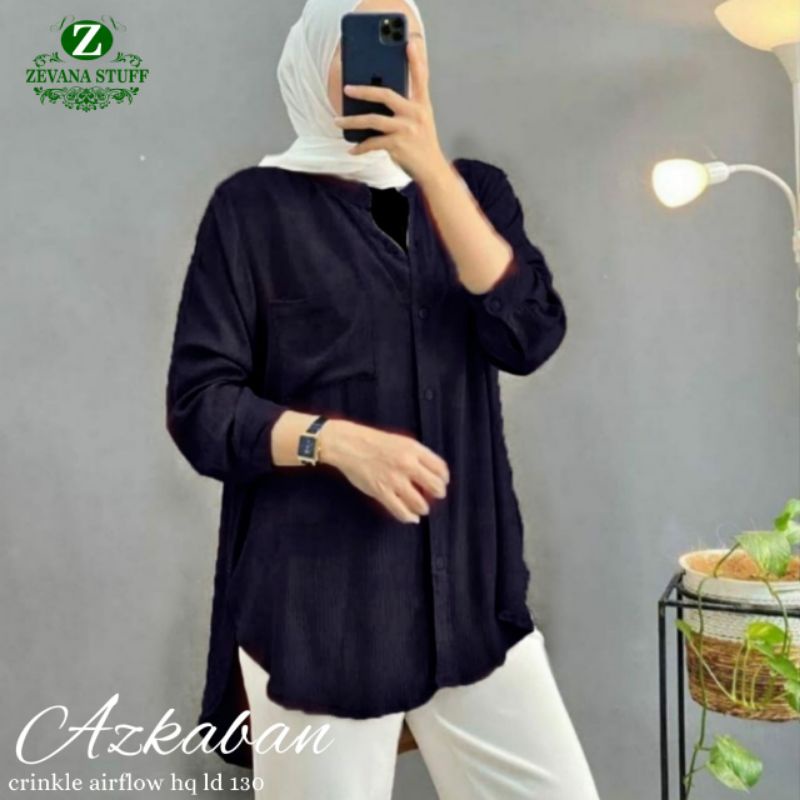 Azkaban blouse hitam crinkle ld 130 jumbo xxxl