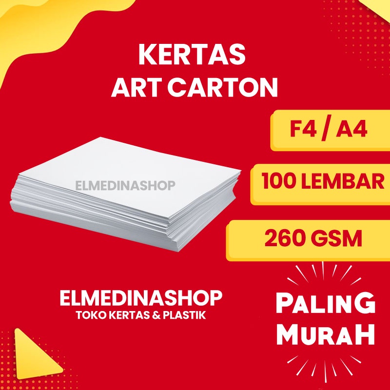 

100 Lembar Kertas Art Carton / Karton F4 & A4 Gramasi Tebal 260 Gsm Foto Polaroid Undangan Artcarton