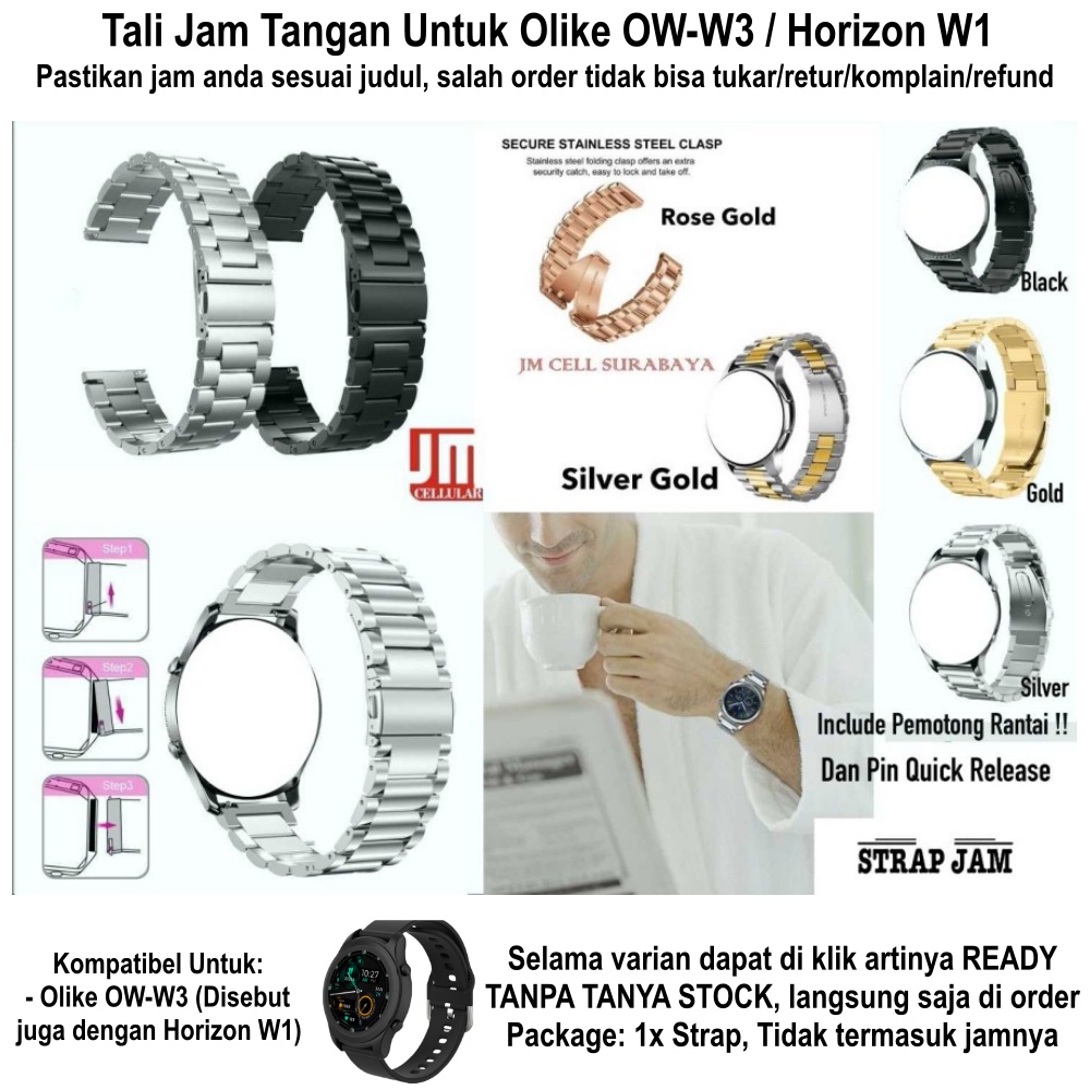 Tali Jam OLIKE OW-W3 HORIZON W1 - Strap 20mm Real Stainless Steel Metal Bukan Hollow