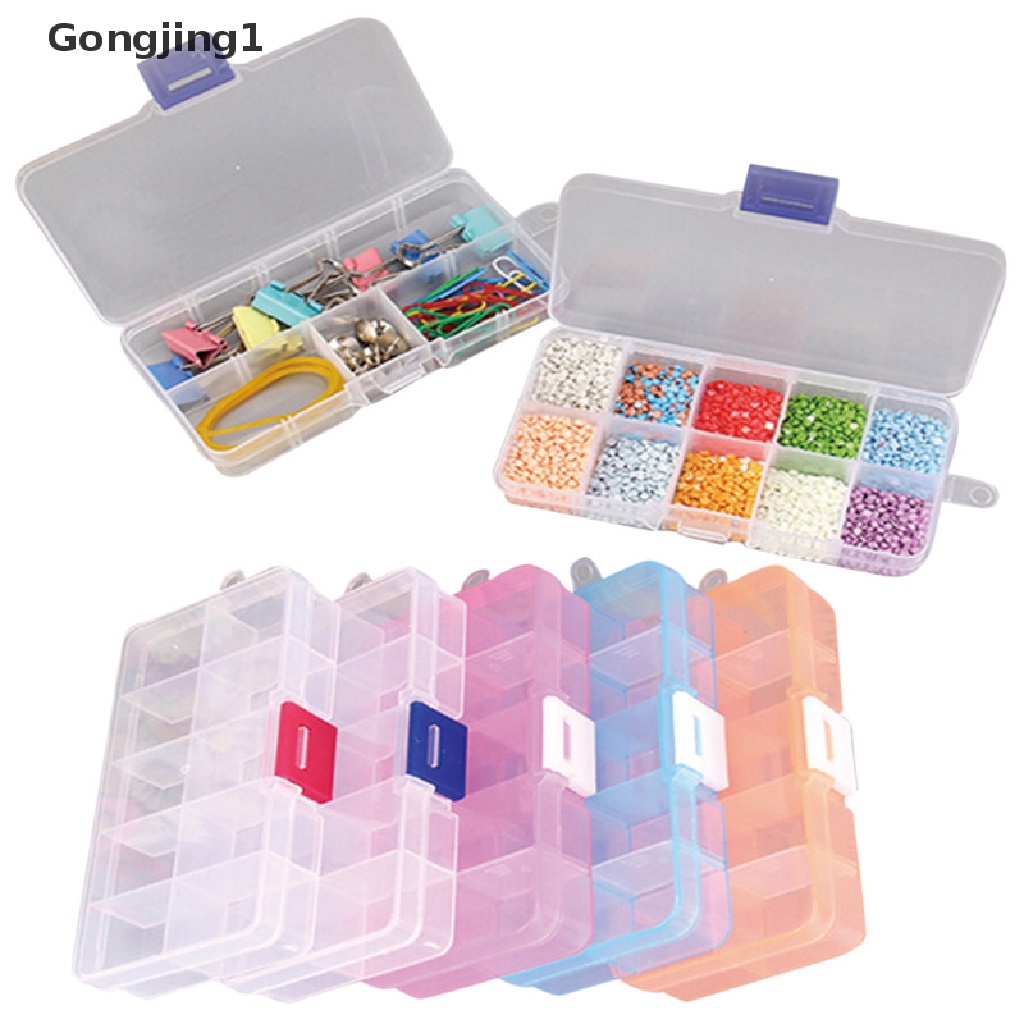 Gongjing1 Kotak Penyimpanan / Organizer Perhiasan / Manik-Manik 10 Slot Adjustable Bahan Plastik