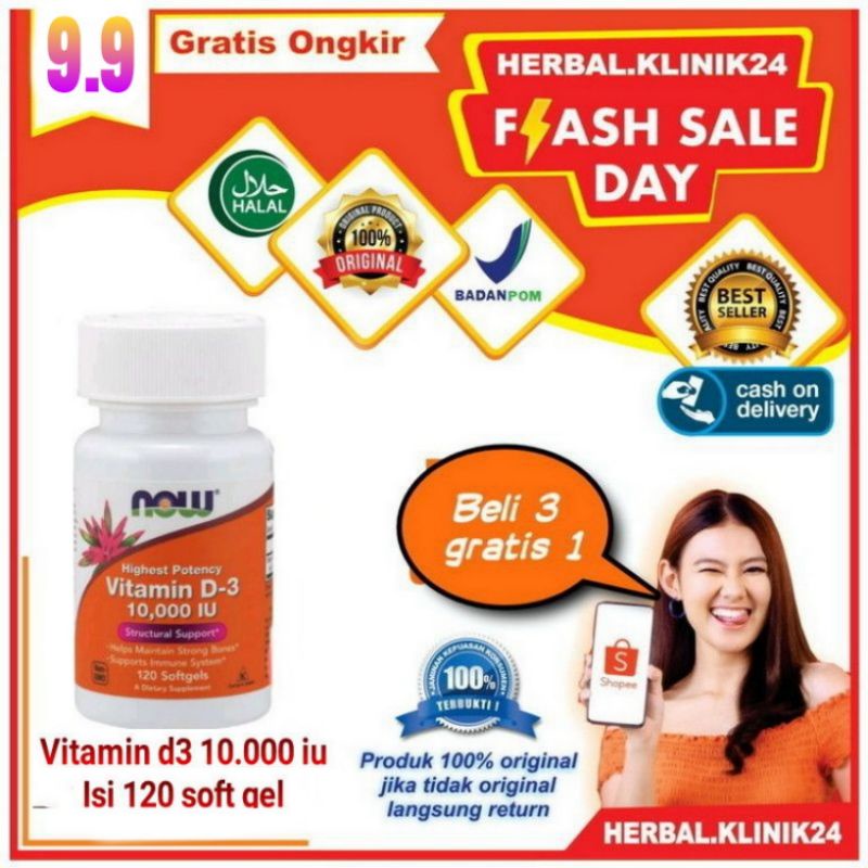 NOW VITAMIN D3 10000 IU 120 SOFTGELS | VITAMIN D3 10000 IU NOW TERMURAH | VITAMIN MENAMBAH IMUN