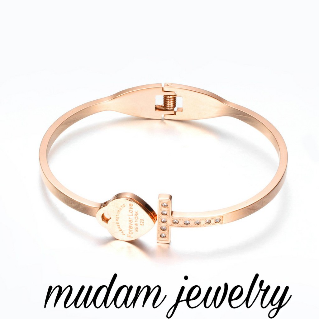 Gelang Titanium &quot; FOREVER LOVE NEW YORT 520 &quot; Rose Gold Lapis Emas 18K