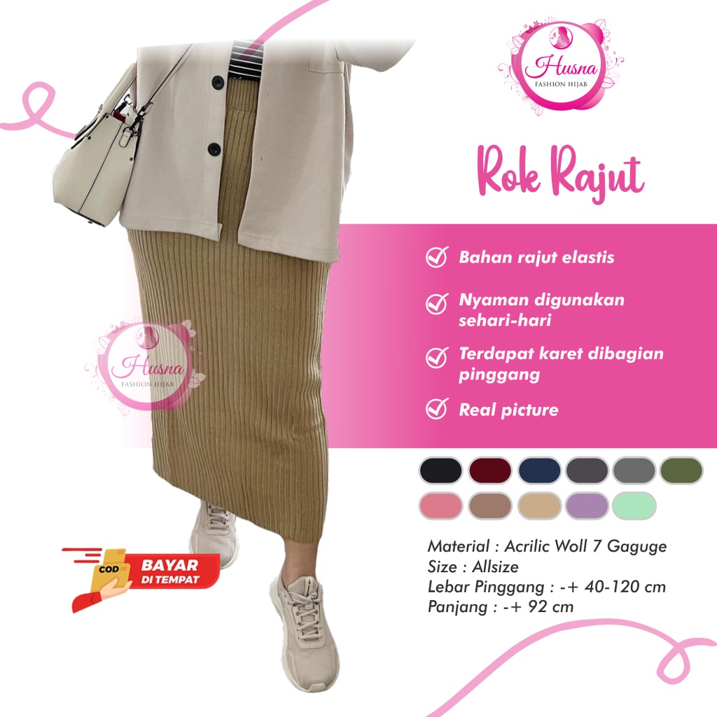 Rok Span Rajut Long Skirt Panjang Polos Slim Fit Wanita Pensil Pencil Premium Hitam Tebal