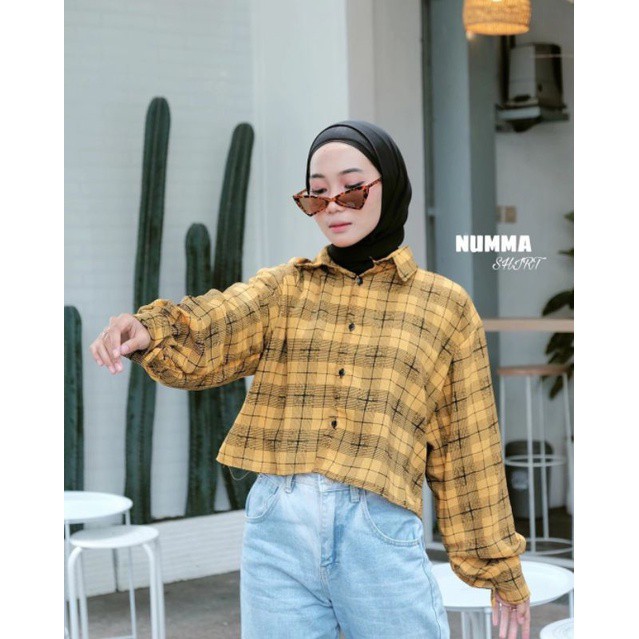 garmensolo || KEMEJA WANITA MODEL TARTAN CROP/ KEMEJA WANITA BAHAN WOLFIS / TUNIK JUMBO PREMIUM BLOUSE TARTAN LENGAN BALON MIZU KOREAN STYLE | KEMEJA FLANEL WANITA NUMMA-NUMMA lama MUSTARD
