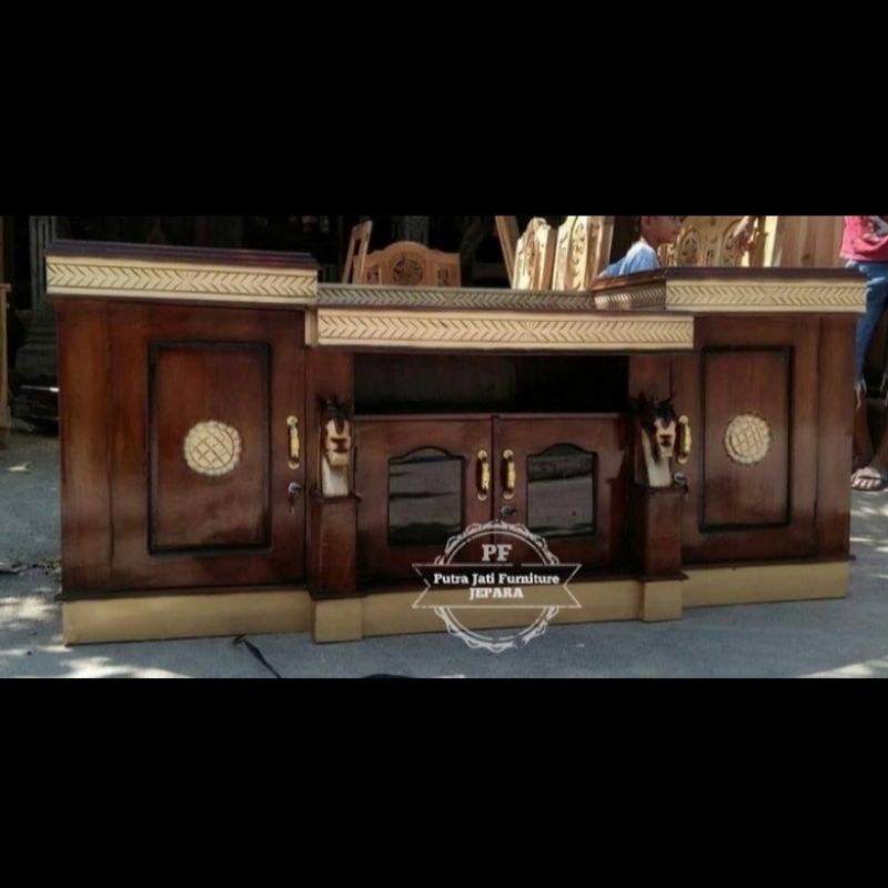 Meja Tv bufet pajangan penyekat ruangan - Rak Lemari kecil kayu jati
