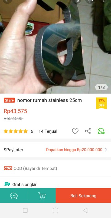 Nomor Rumah Stainless 25cm