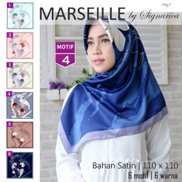 Jilbab Segiempat Marseille Satin Motif 4 By Signarica Hijab Scarf Premium - Square Kerudung Orignal