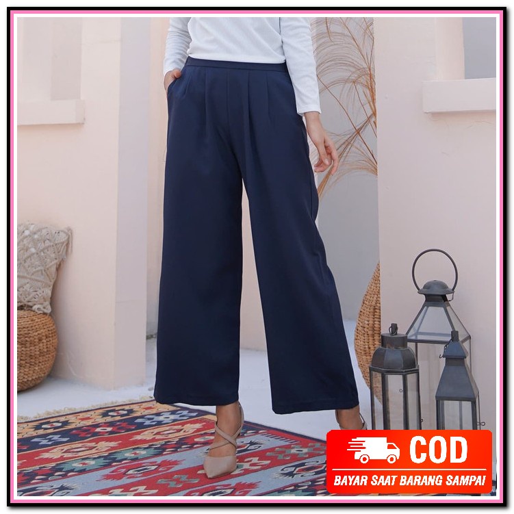 Fidelis Kulot Katun Rami Linen Polos LA394 Wulfi Kulot Santai Navy - Ukuran 1 S-M