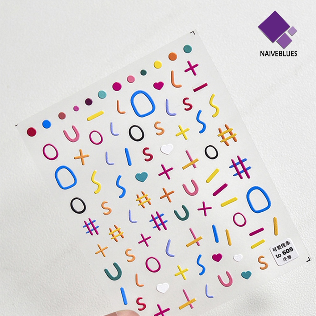 Naiveblue &gt; Stiker Kuku Motif Huruf Warna-Warni Untuk Wanita
