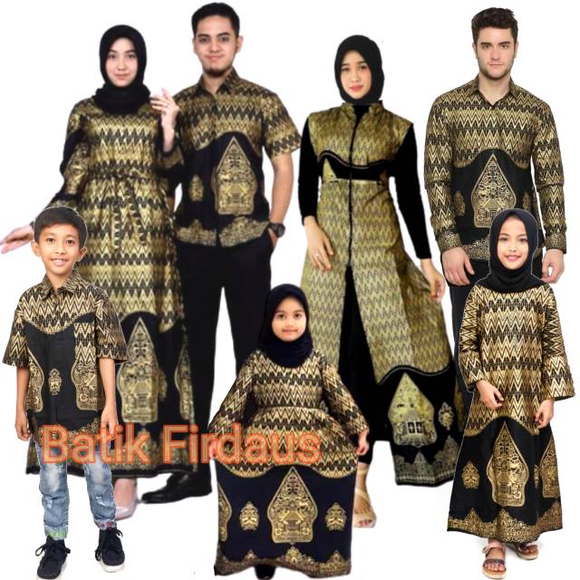 Promo Flash Sale Batik Couple Keluarga Original Prada Emas Corak Wayang ,batik Ayah Anak oADJN7cqanMgL