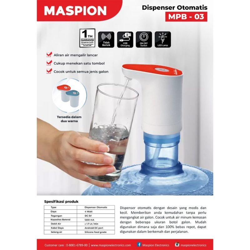 Jual Pompa Galon Elektrik Dispenser Otomatis Maspion Shopee Indonesia 2544