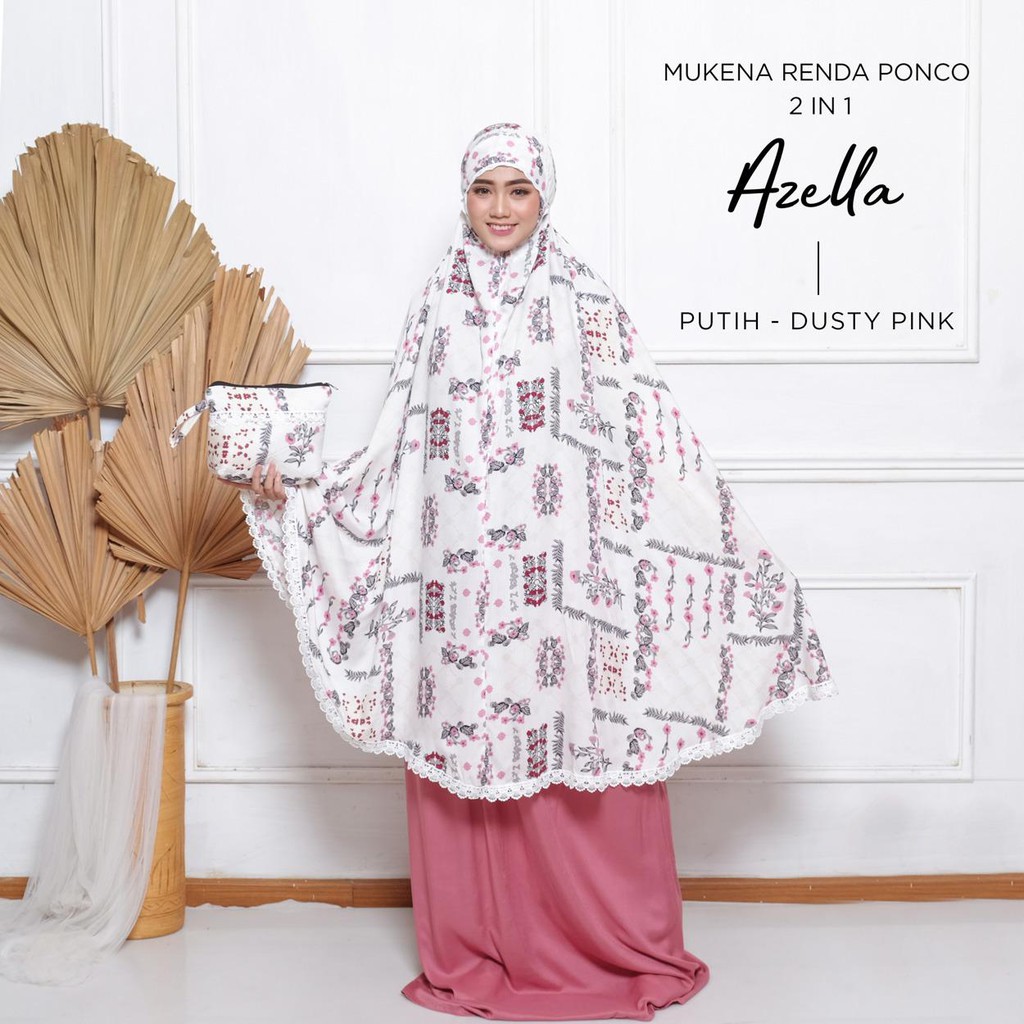 MUKENA BALI TASIK - MUKENA RENDA RAYON DEWASA 2 IN 1 PONCO AZELLA RENDA IMPORT CANTIK