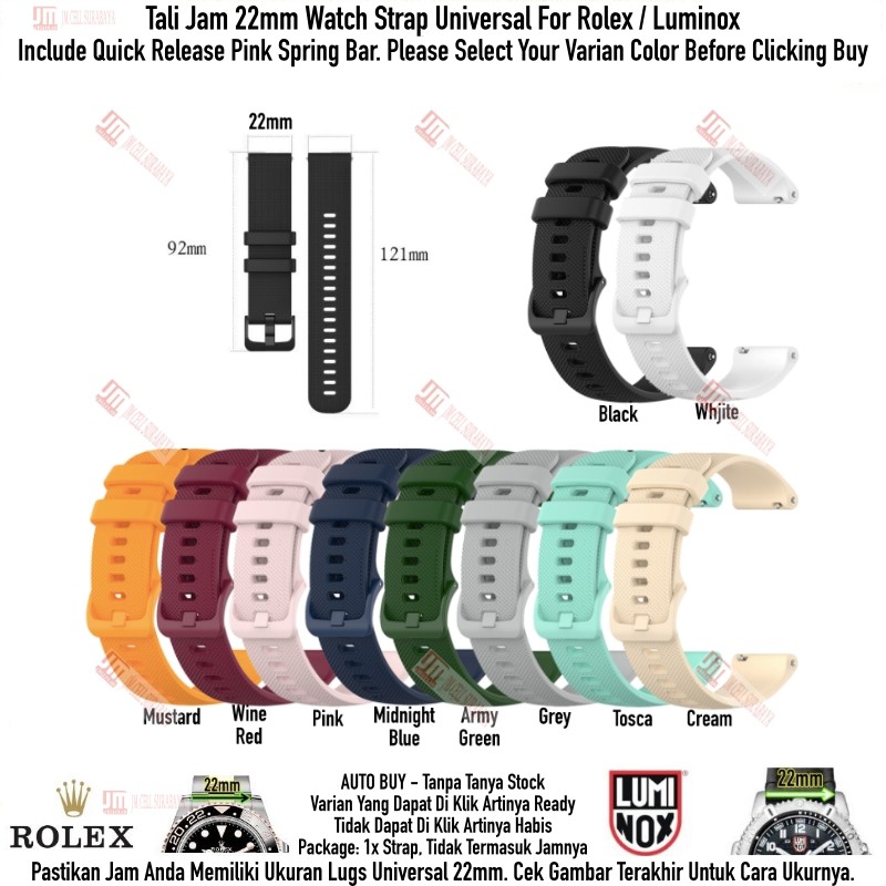 Tali Jam 22mm Watch Strap Universal For Rolex / Luminox - OYE Rubber Silikon Warna Warni