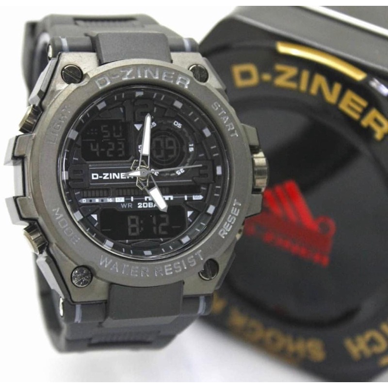 Jam Tangan Pria Original D-Ziner 1901 Double Time Water Tali Rubber