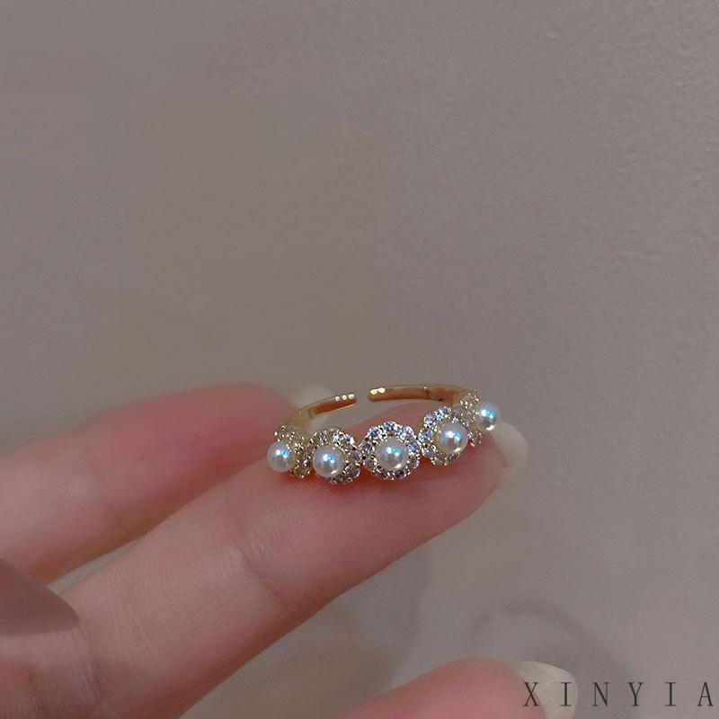 【COD】Cincin Berlian Mutiara Double layer Model Terbuka Adjustable Gaya Retro