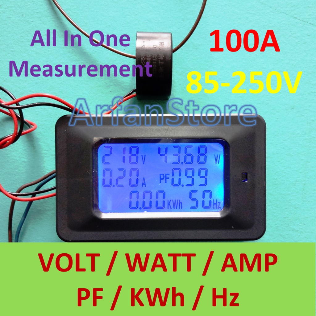 Voltmeter Wattmeter Ammeter PFmeter KWhmeter Hertzmeter AC 220V 100A