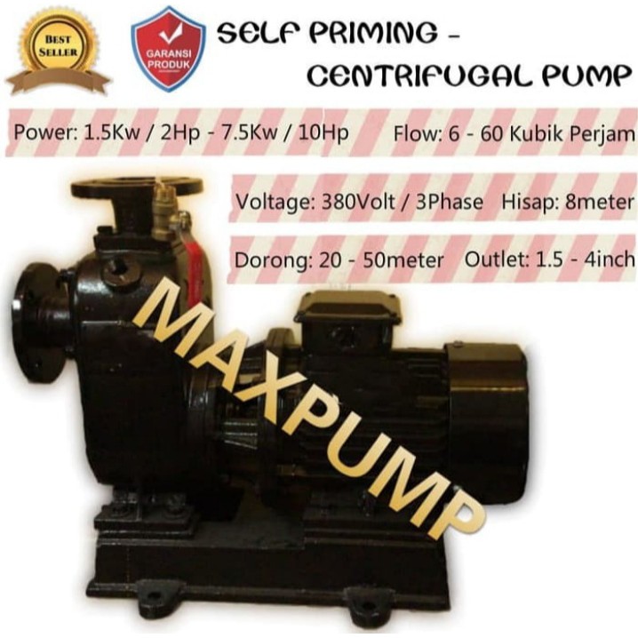 MAXPUMP 50BZ-25/2.2KW Mesin Pompa Air Pompa Semi 2inch 3Hp 380Volt Self Priming Centrifugal Pump Terbaru Hisap Max 8m