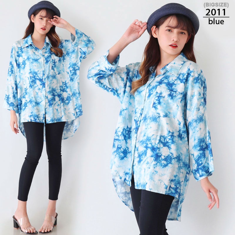 Arena - Kemeja Wanita Oversized Tangan Panjang-2011 - blue