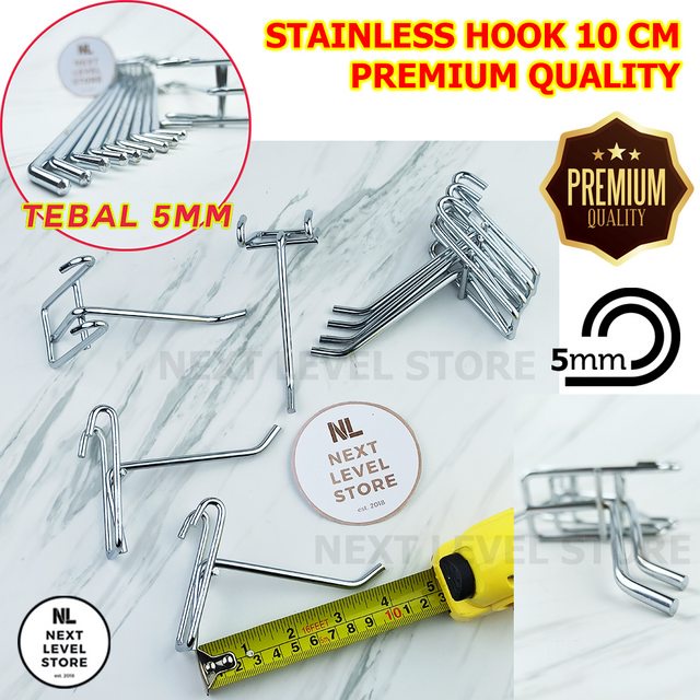 Stainless Hook 10 CM Tebal 5mm Gantungan Cantolan Ram Display Besi