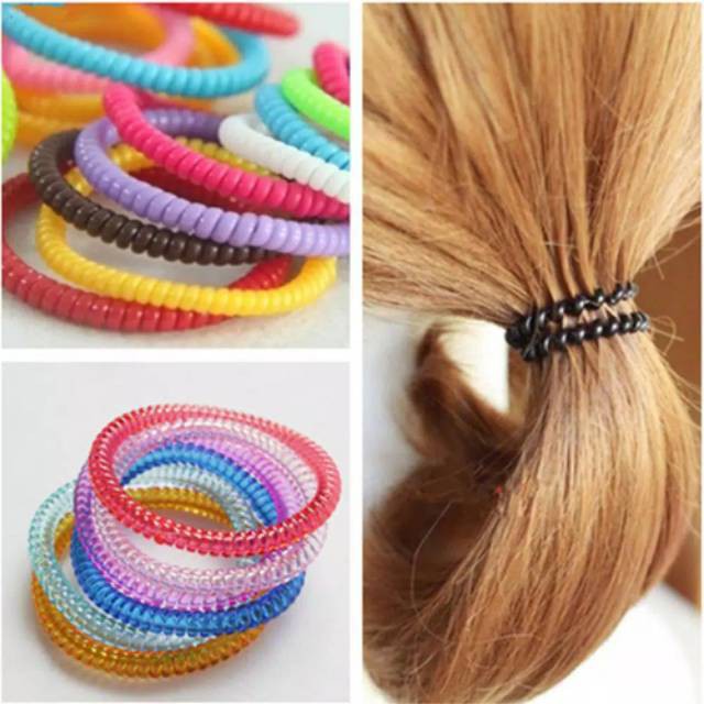 grosir  Karet rambut spiral besar/kabel telepon ulir isi 12 pcs