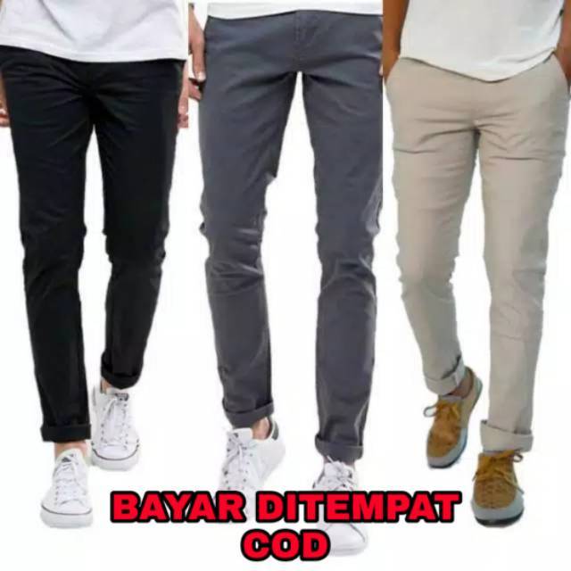 CELANA CINO Panjang Pria  Slimfit KERJAHARIAN Santai Casual Formal Hitam Abu Cream Mocca Size 27-38