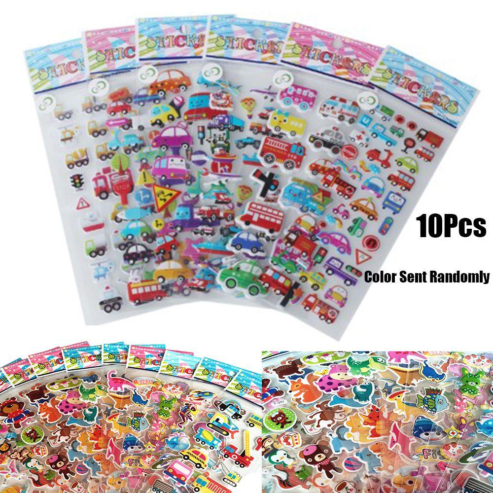 Top 10pcs Warna Random Kartun 3d Sticker Dekorasi Hadiah Natal Bayi Anak Mainan Klasik Hadiah Sekolah