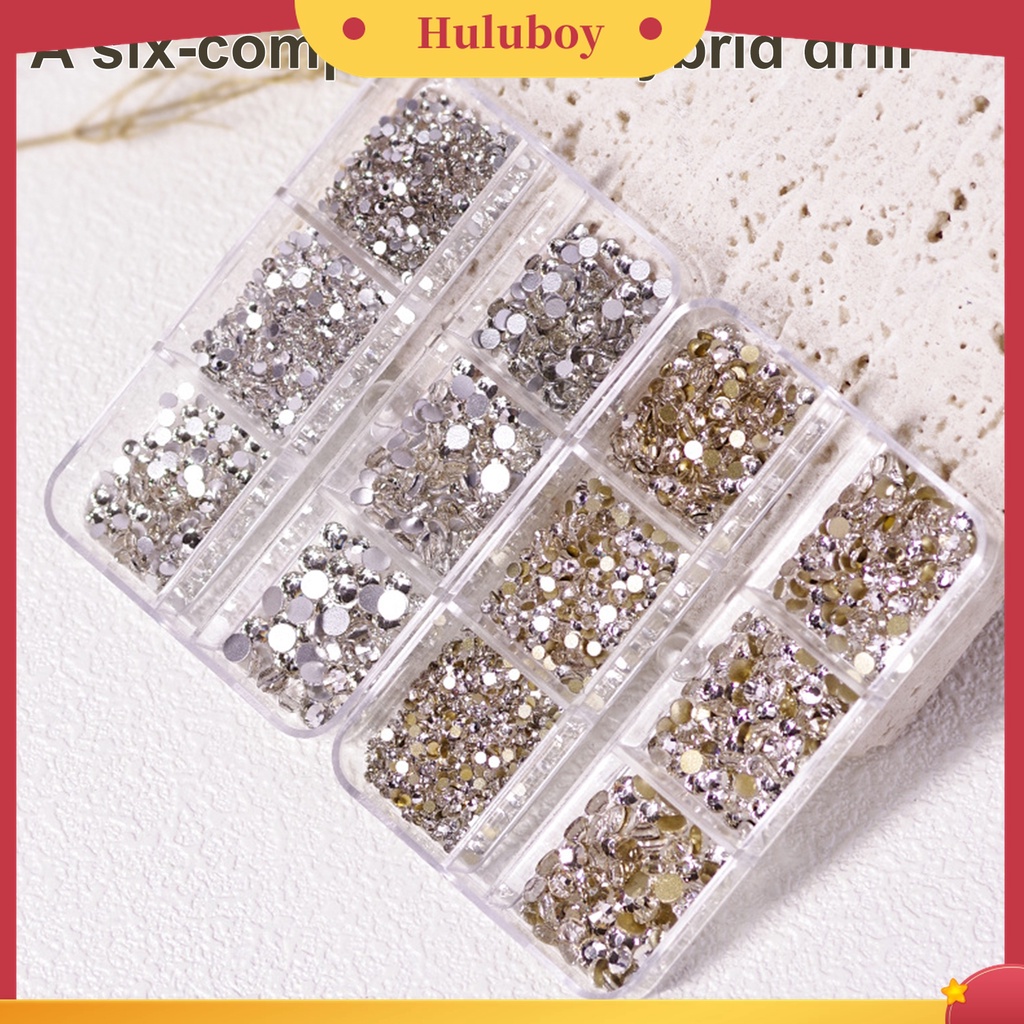 Huluboy Huluboy♡ 1688pcs / Box Ornamen Berlian Imitasi 6 Sekat Untuk Dekorasi Nail Art DIY