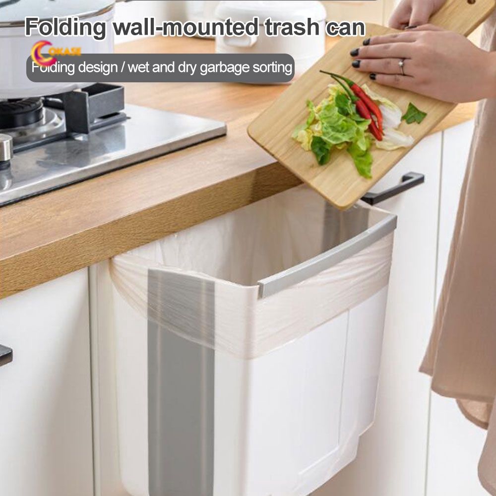 Wall Mounted Folding Waste Bin Kitchen Cabinet Door Hanging Trash