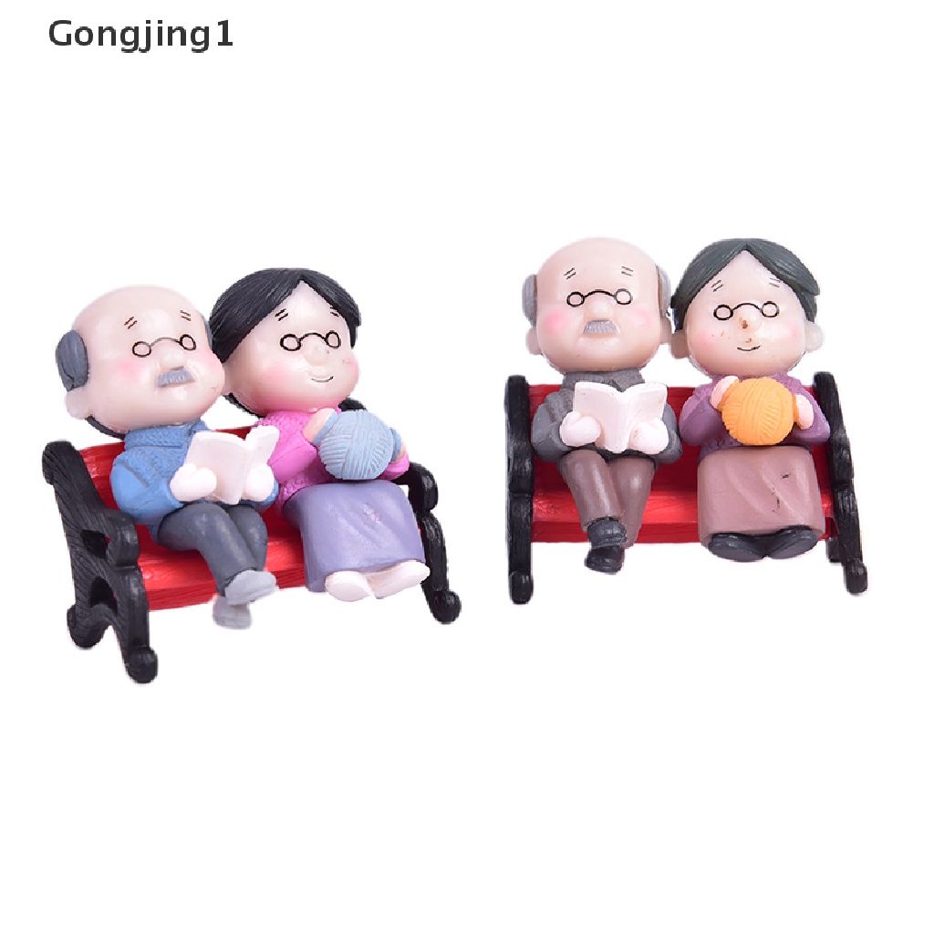 Gongjing1 3pcs / set Miniatur Kakek Nenek Bahan Resin Untuk Dekorasi Rumah