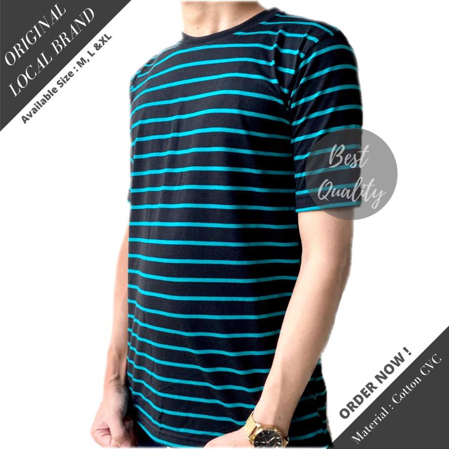  KAOS  POLOS  STRIPE  HITAM LIST BIRU  KAOS  SALUR STRIP  GARIS 