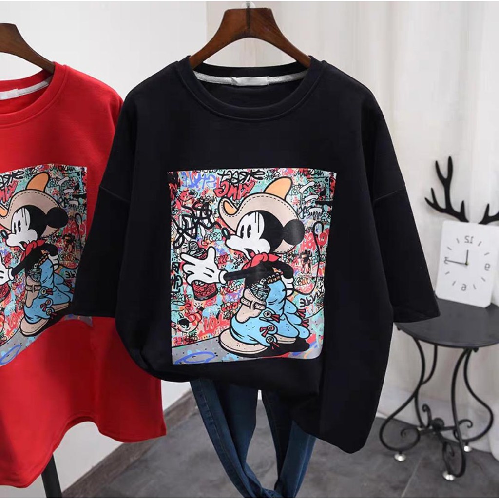 Oversize Tee Tshirt Model Longgar Utk Wanita Motif Mickey Mouse MC019