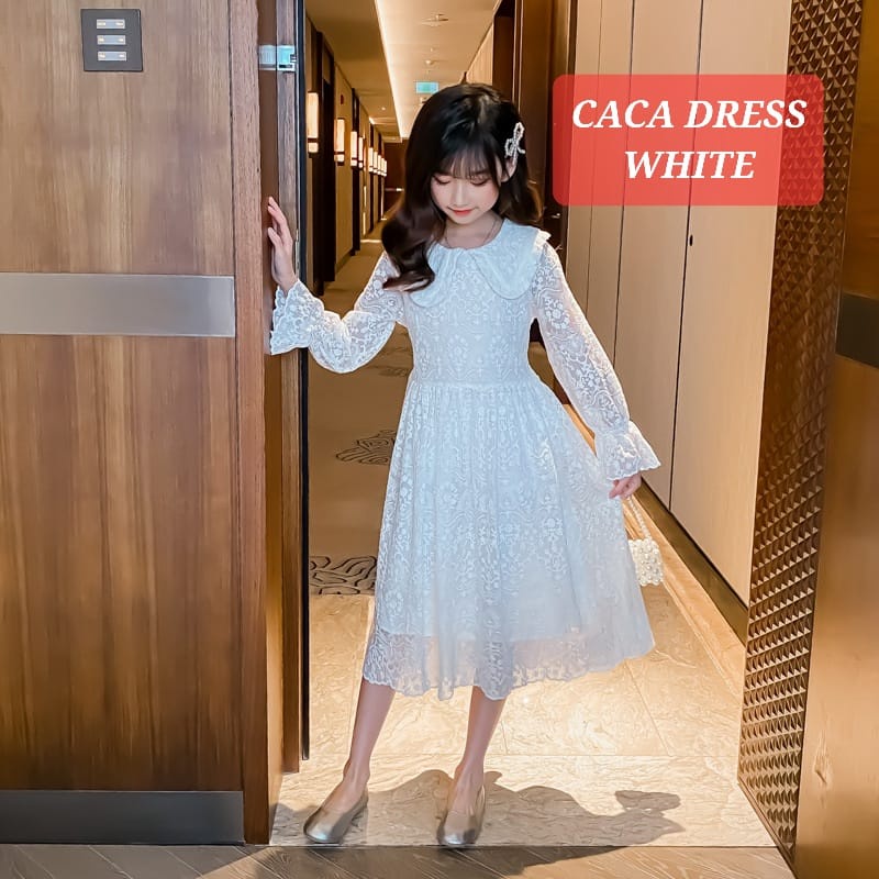 CACA DRESS WHITE GAUN PUTIH ANAK CEWEK KOREA IMPORT DRES KOMUNI ELEGAN