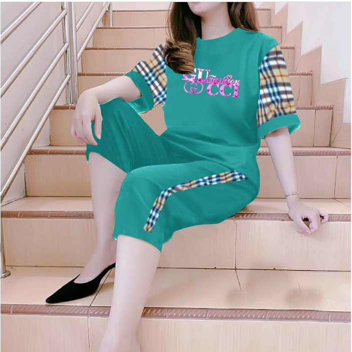 Baju Setelan Wanita Dewasa Import Kekinian Terbaru 2021 Stelan Ma VK745 Set Jumbo Yessy Green [Set