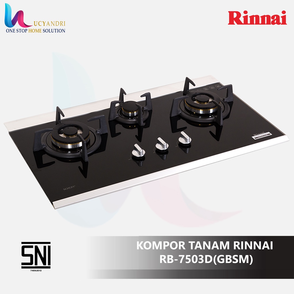 Kompor Gas Tanam 3 Tungku Stainless Rinnai RB 7503D (GBSM) RB7503DGBSM