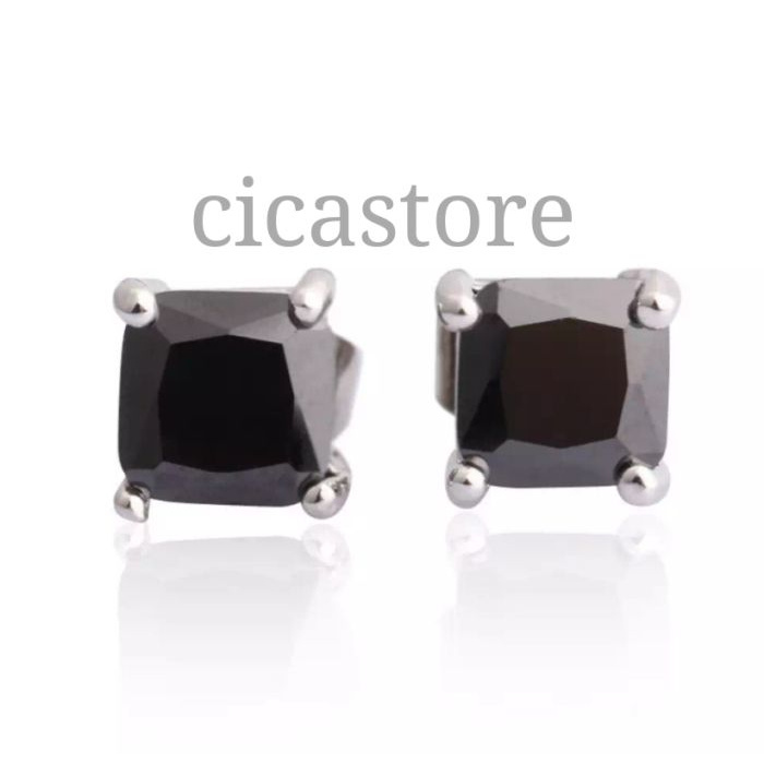 SEPASANG ANTING TITANIUM permata hitam/anting tusuk