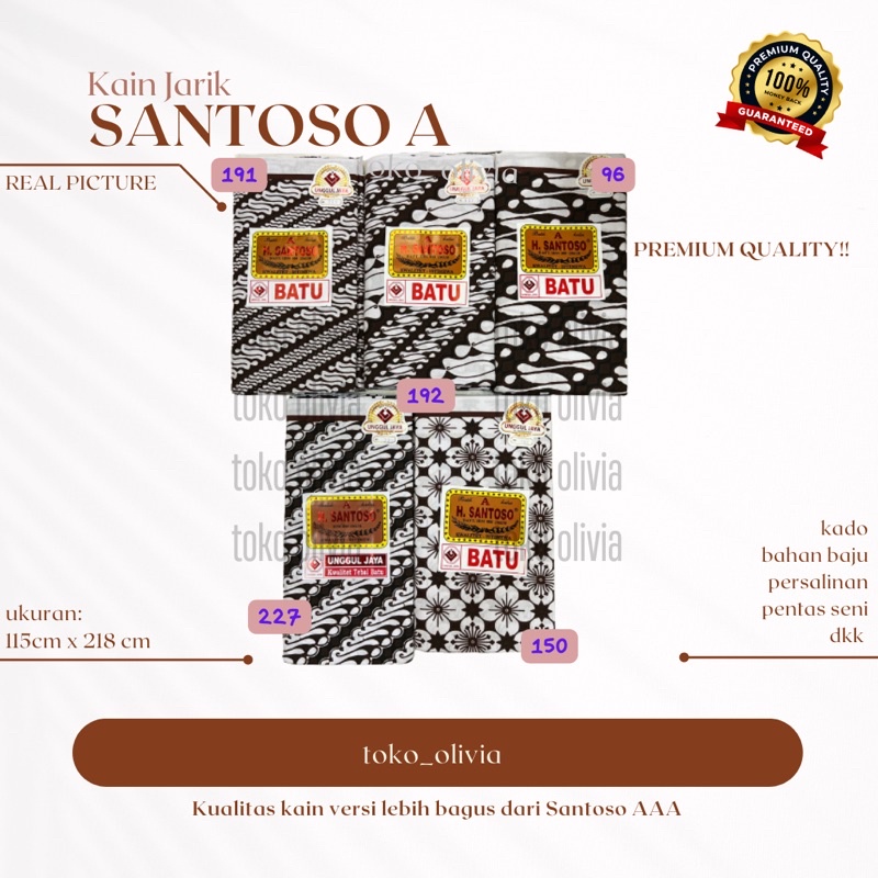 Jarik Kain Batik SANTOSO A PUTIH Jarit Kain Batu Kain Panjang Batik halus Unggul Jaya