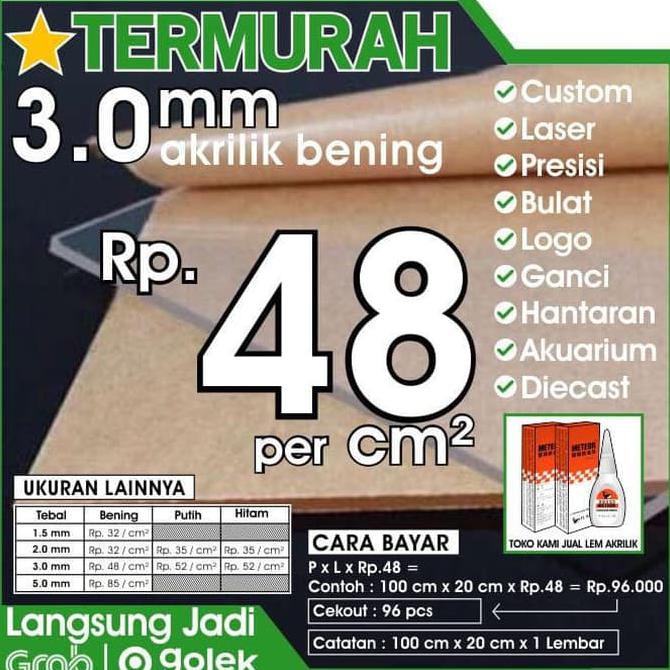 Akrilik 3mm 3 mm bening clear transparan custom laser mika kaca MURAH