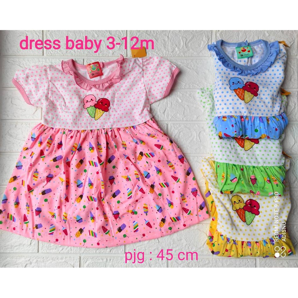 Dress Anak Bayi Kaos Katun Halus Motif 3-6 Bulan