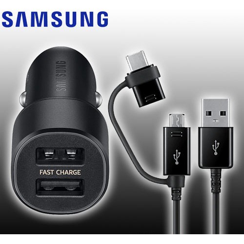 SAMSUNG Car Charger Dual USB Port Fast + Combo Cable Original Pack