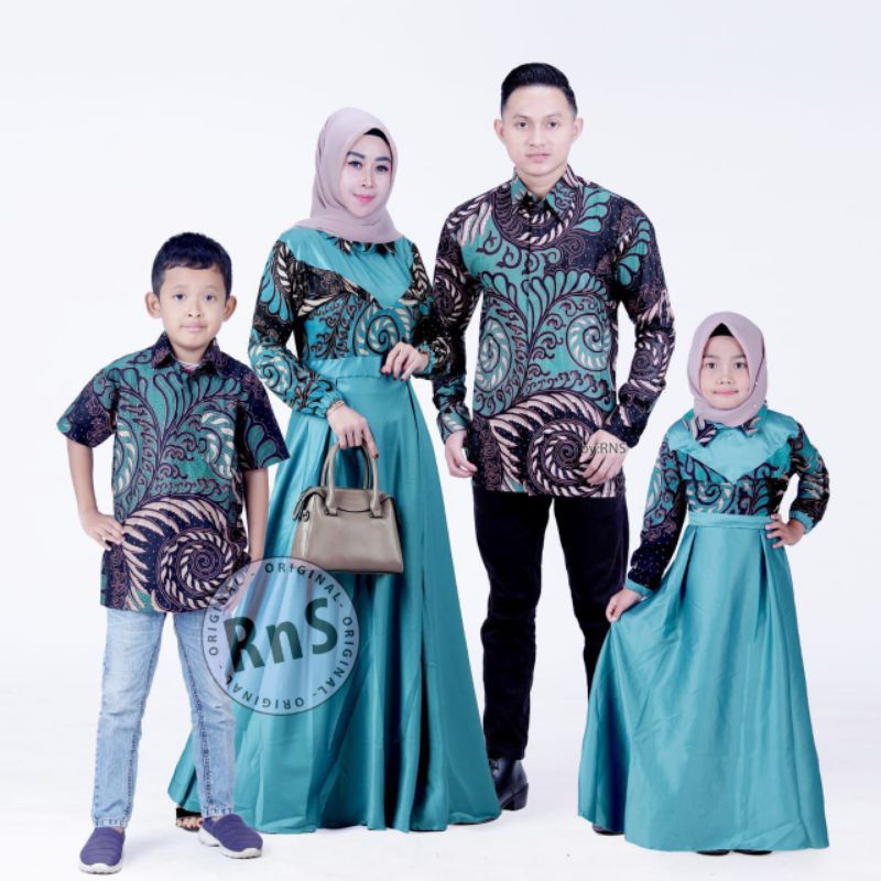 Bisa Pisah Batik Couple Keluarga Sania Ruffle Ori Ndoro Jowi TERMURAH Velvet Hijau Original Afiani - Baju batik Keluarga Sarimbit Ayah Ibu Dan Anak - Batik