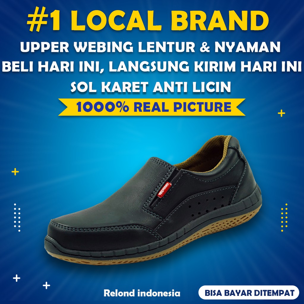 Sepatu Slip On Kulit Pria Keren Original Model Casual Sneakers Murah Kekinian Terbaru 2021 M035