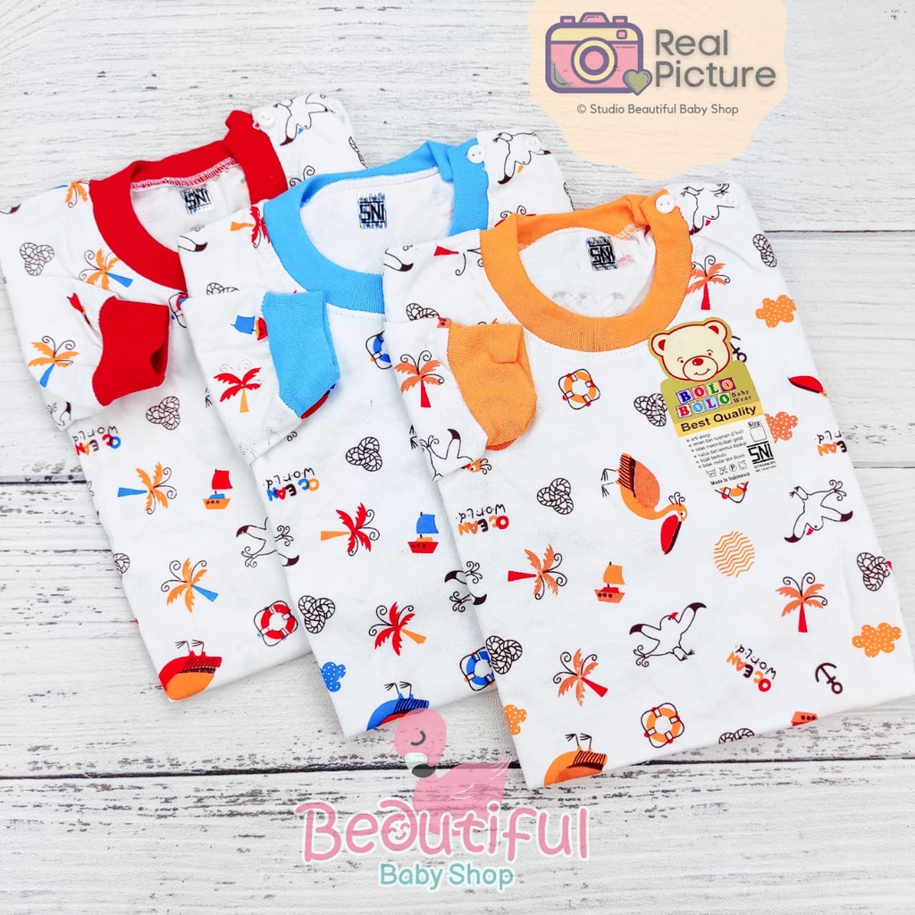 Setelan Bayi Panjang SNI Motif Ocean World / Setelan Piyama Bayi Laki - laki / Baju Bayi Panjang Merk Bolo-bolo/ Baju Tidur Bayi / Baby.ou_