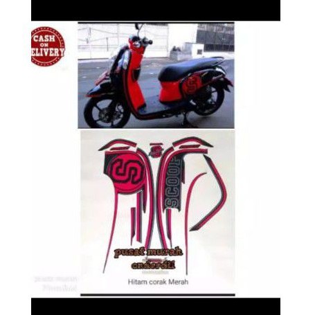 STICKER STRIPING FULL SET LIST BODY MOTOR SCOOPY FI SPORTY 2014 HITAM