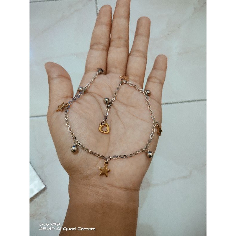 gelang kaki Titanium silver paduan gold