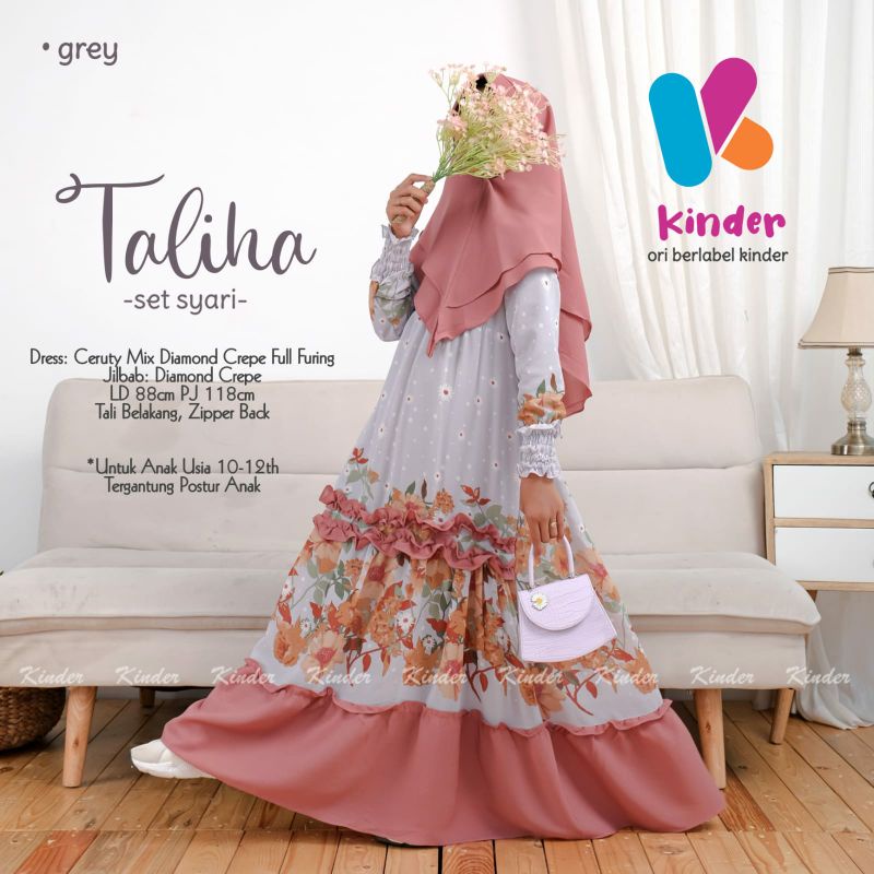 Talina Gamis Anak Perempuan Usia 10-13 Tahun Ceruty Kombinasi Crepe Maxi Dress Rempel Susun Remaja M
